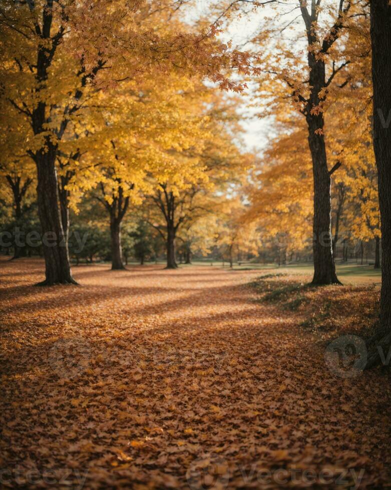 Beautiful autumn landscape with. Colorful foliage in the park. Falling leaves natural background. AI generated photo