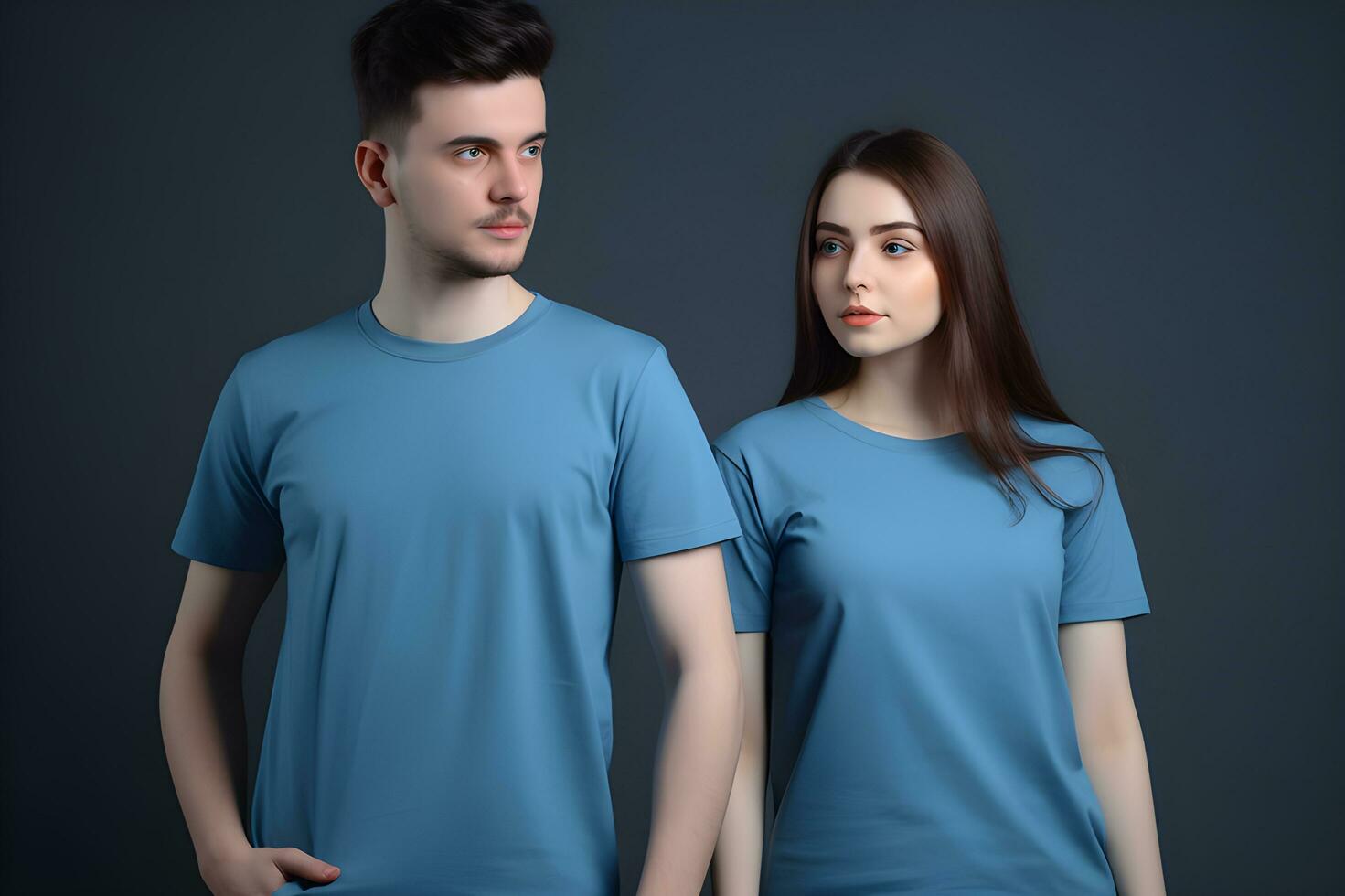 Generative AI. Blank Blue T-Shirt Mockup on Male and Female Model Showcase Your Designs in Style photo