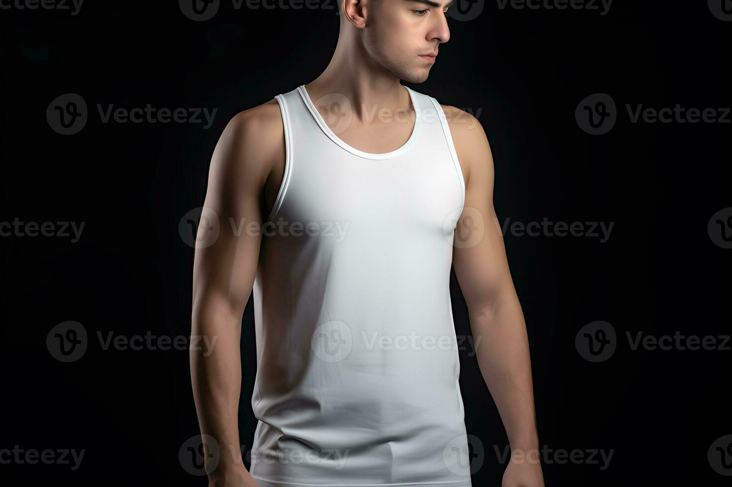 Generative AI. Blank white Tank top Mock up on Male Model Showcase Your Designs in Style photo