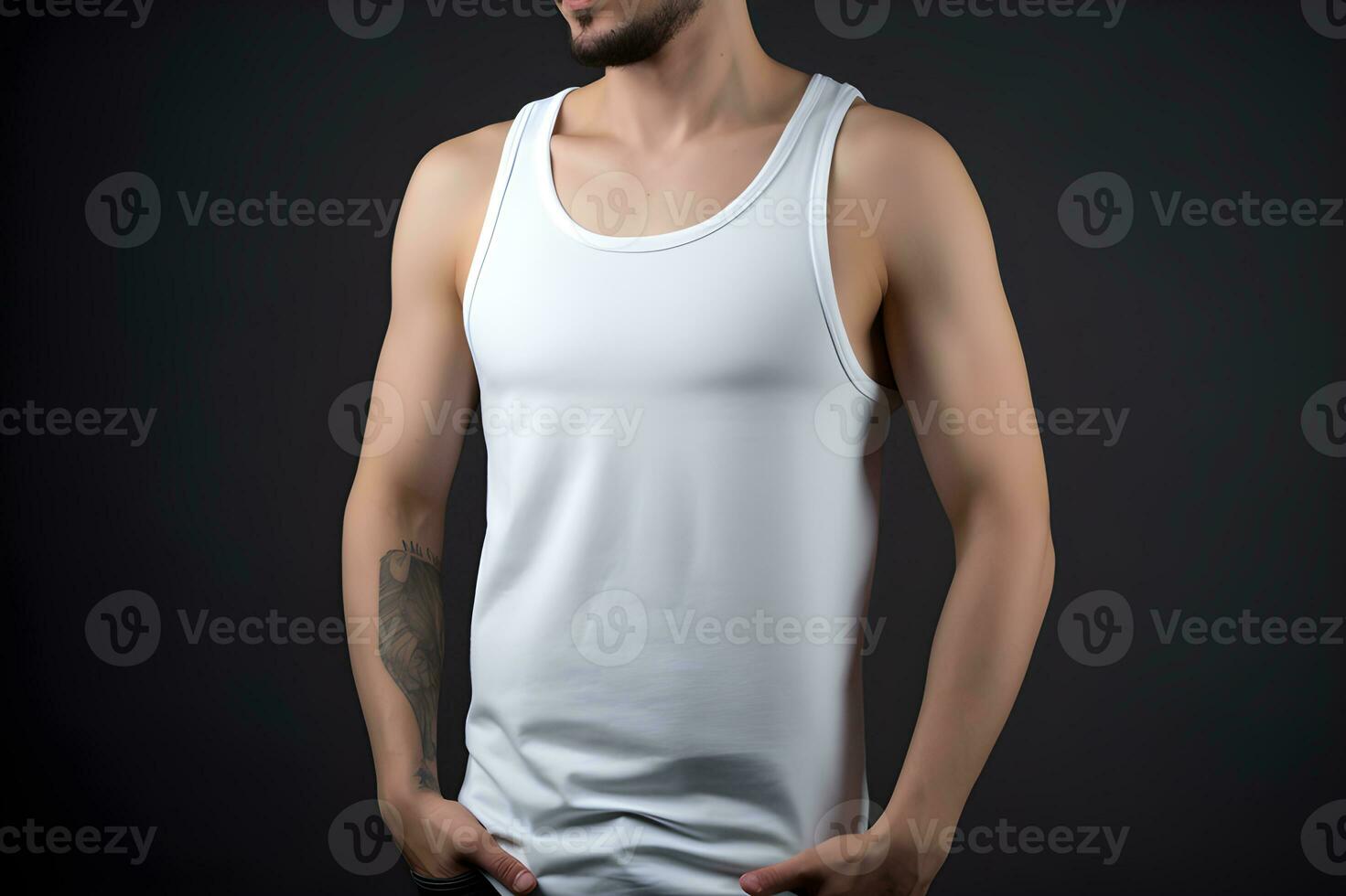 Generative AI. Blank white Tank top Mock up on Male Model Showcase Your Designs in Style photo