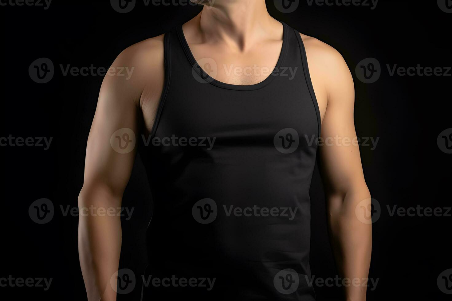 Generative AI. Blank Black Tank top Mock up on Male Model Showcase Your Designs in Style photo