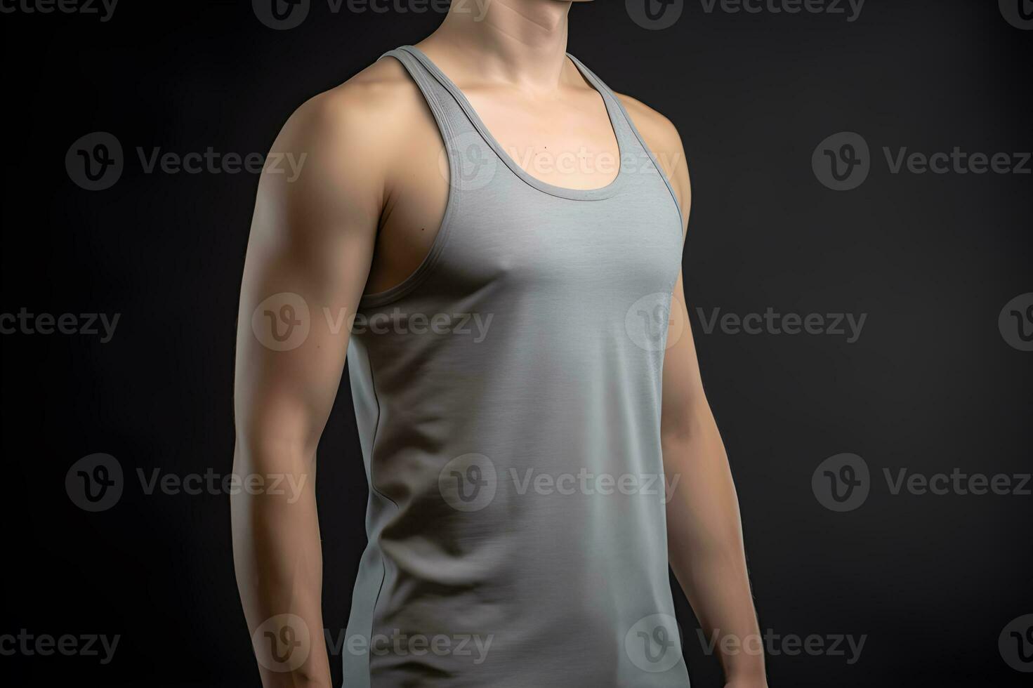 Generative AI. Blank Grey Tank top Mock up on Male Model Showcase Your Designs in Style photo