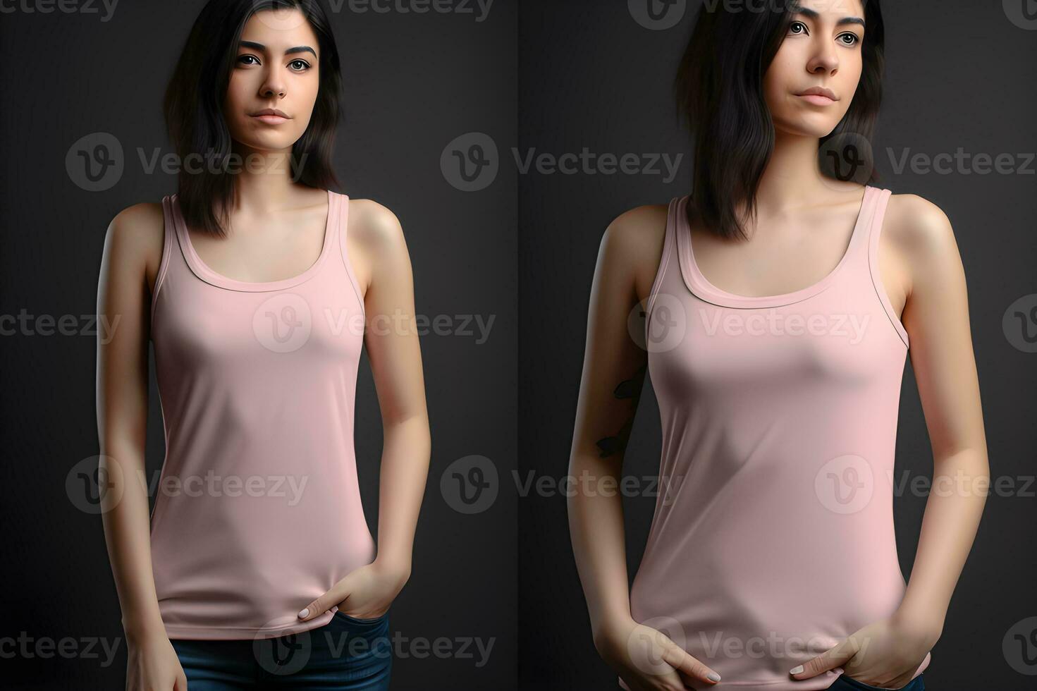 Generative AI. Blank Pink Tank top Mock up on Female Model Showcase Your Designs in Style photo