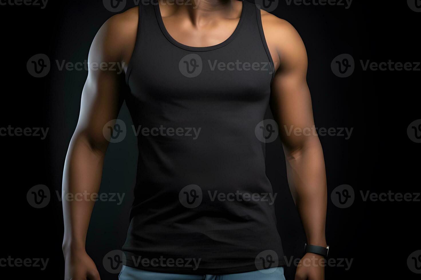 Generative AI. Blank Black Tank top Mock up on Male Model Showcase Your Designs in Style photo