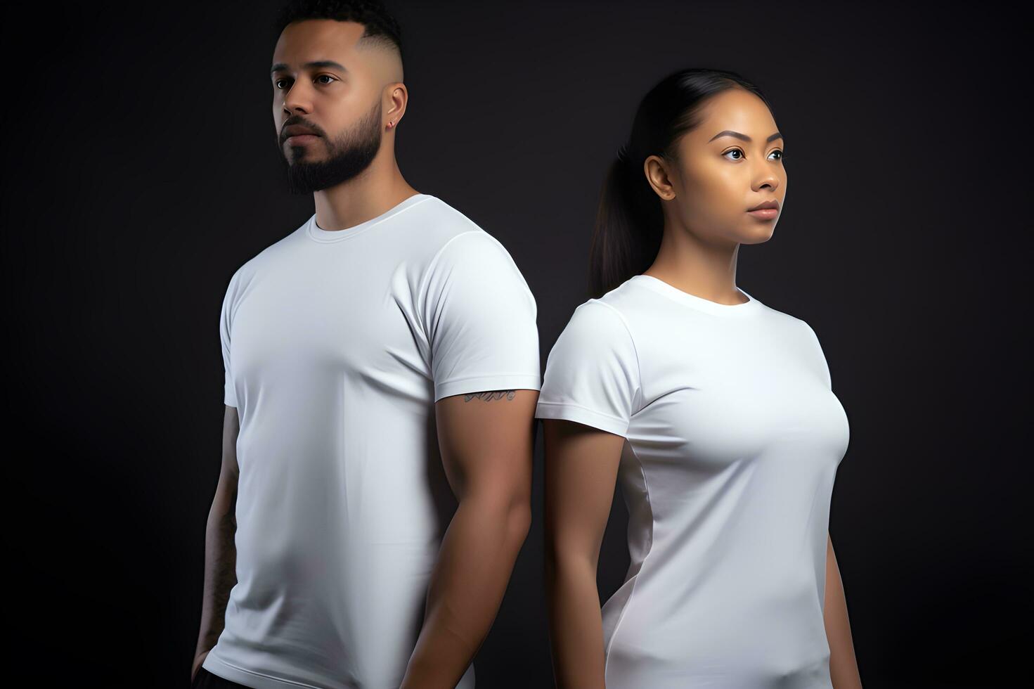 Generative AI. Blank White T-Shirt Mockup on Male and Female Model Showcase Your Designs in Style photo