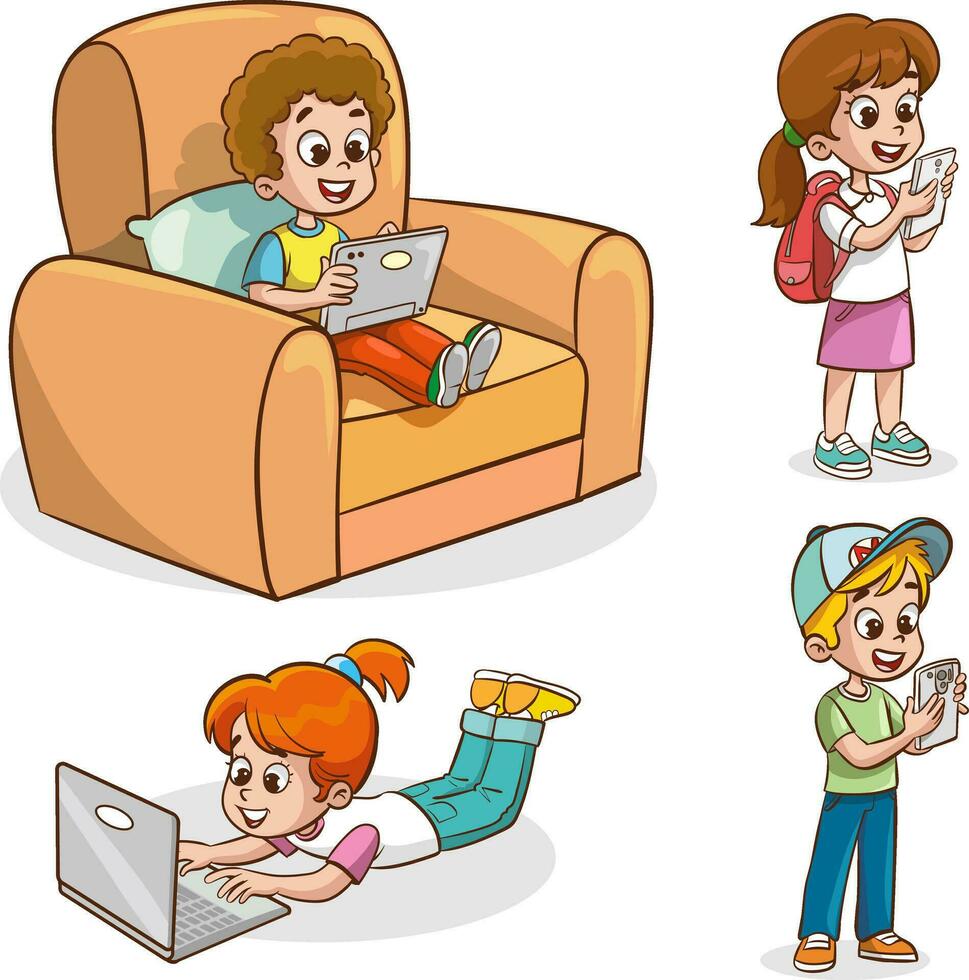 vector ilustración de niños tecnología