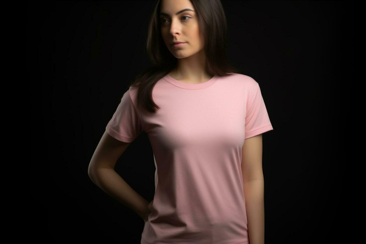 Generative AI. Pink T-Shirt Mockup on Female Model photo
