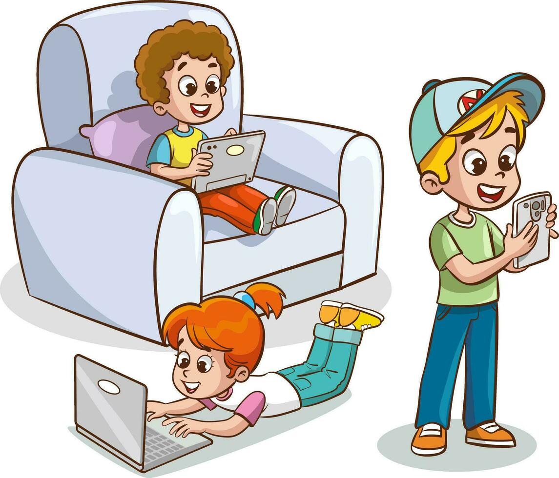 Vector Illustration Of Kids Technology