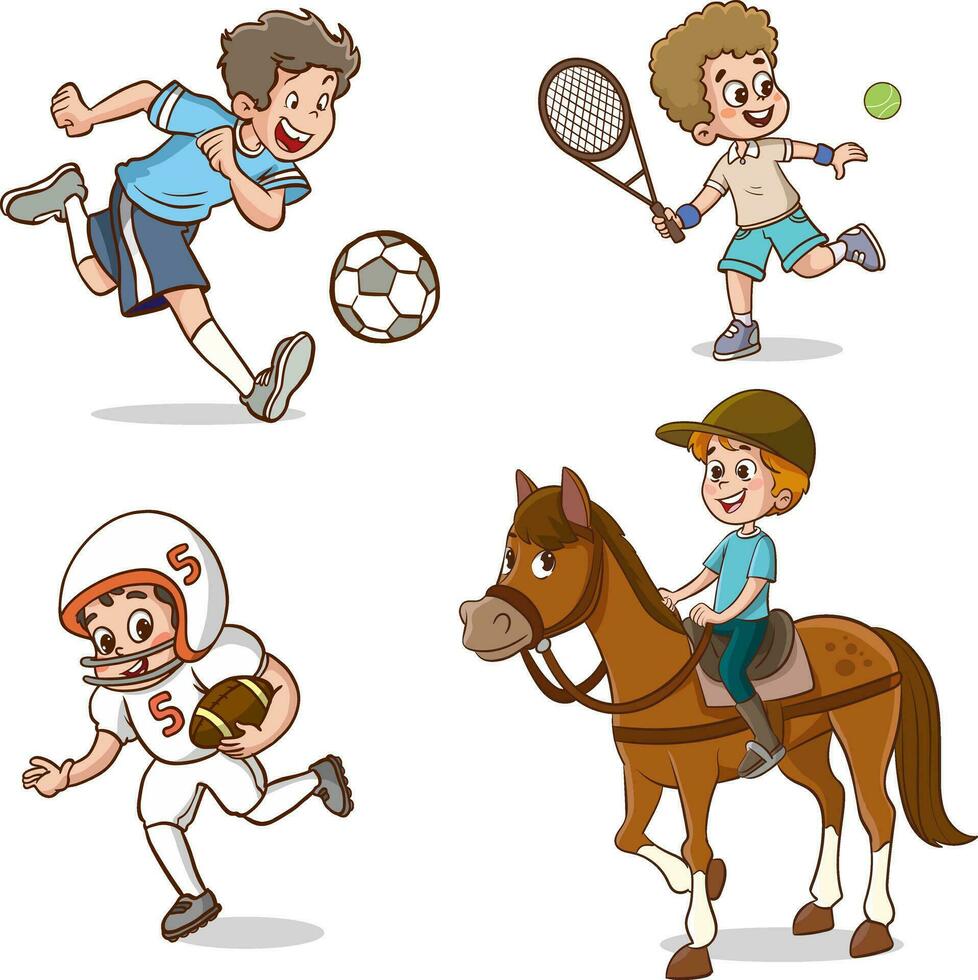 vector illustration of children playing various sports.