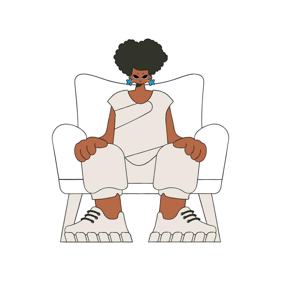 el mujer es sentado en un silla. personaje de moda estilo. vector
