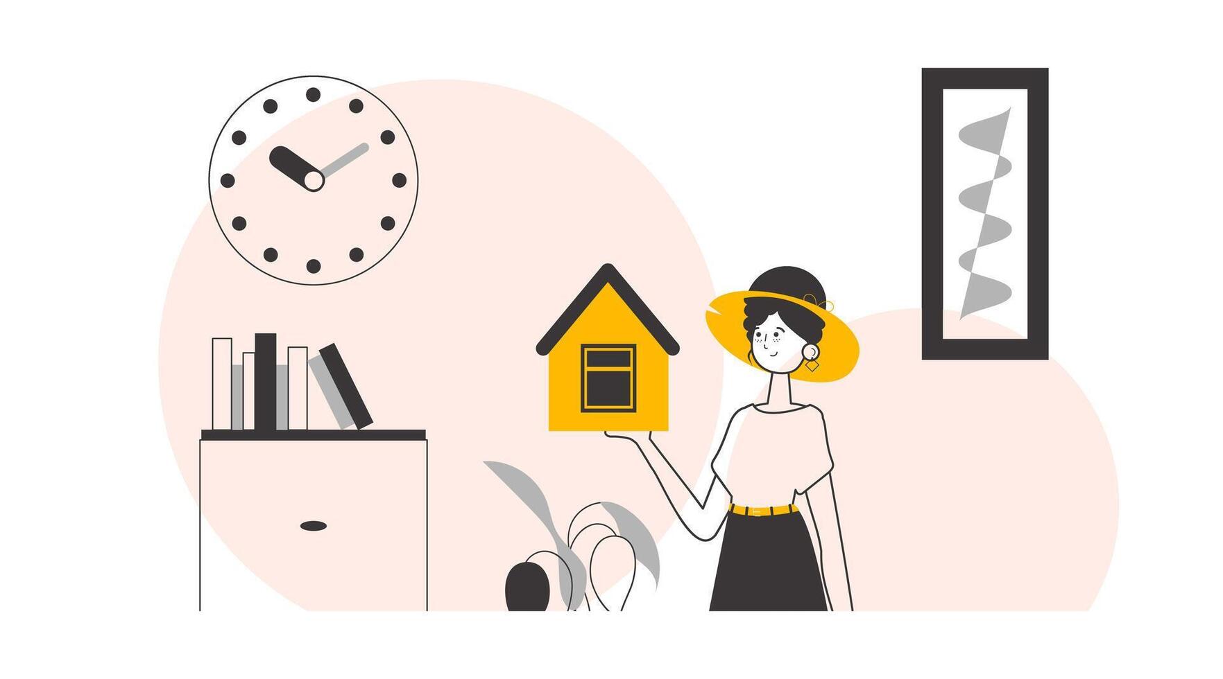 Realtor girl. Linear trendy style. illustration. vector