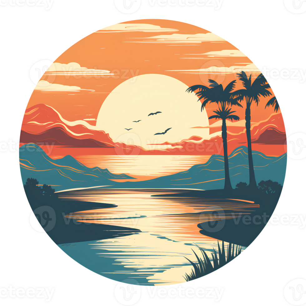 sunset beach vintage ai generative png