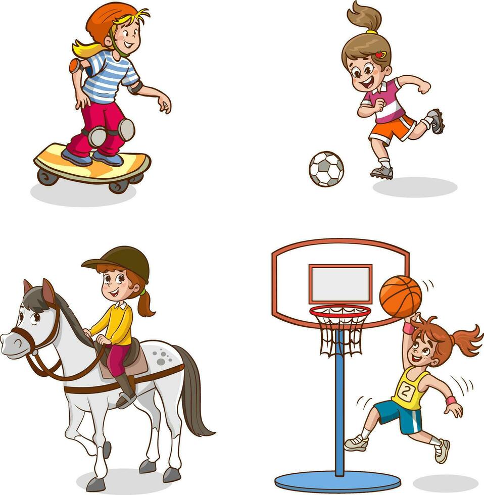vector illustration of children playing various sports.