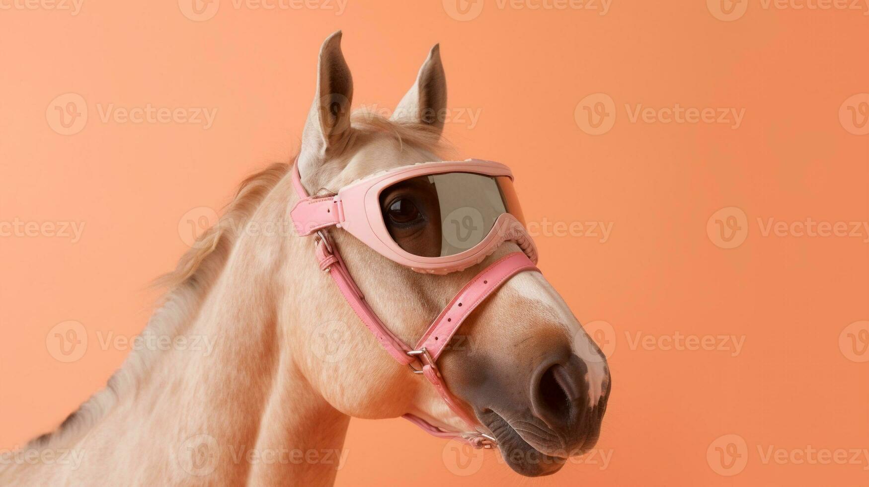 Generative AI, Cool Equine Vibes A Horse Sporting Stylish Sunglasses on a Pastel Background photo