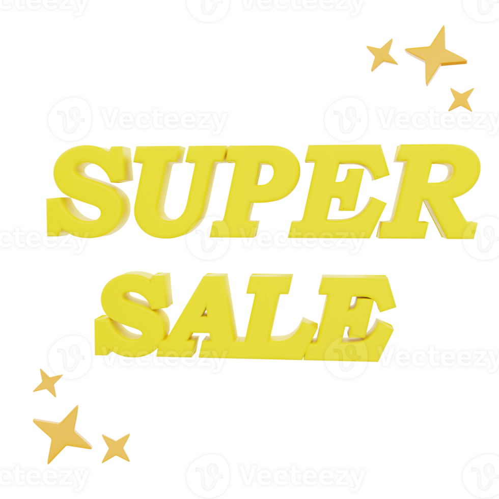 3D Rendering Super Sale with stars Icon Object png