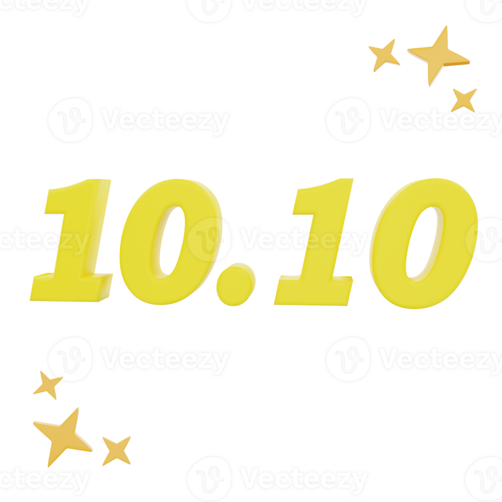 3D Rendering number 10.10 with stars Icon Object png