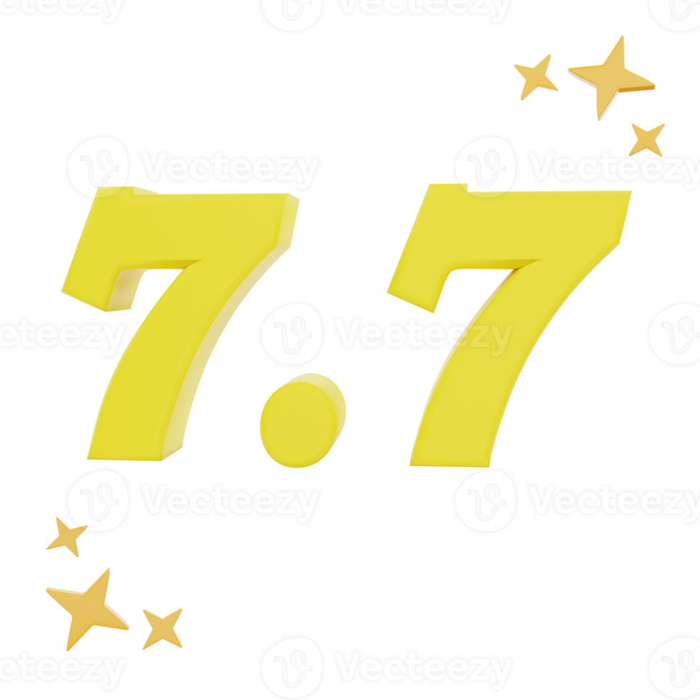 3D Rendering number 7.7 with stars Icon Object png