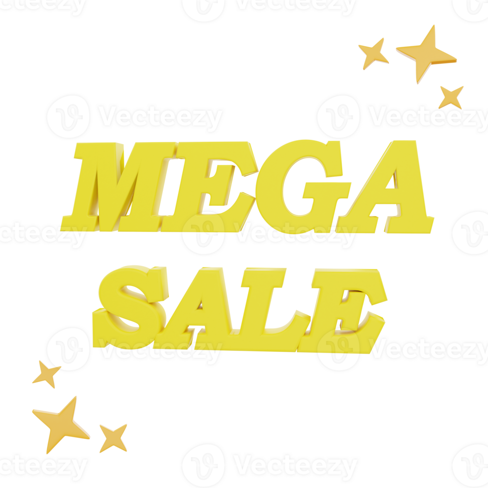 3D Rendering Mega Sale with stars Icon Object png