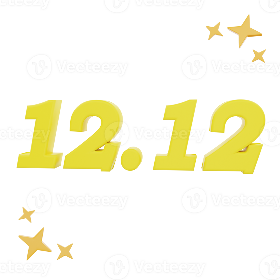 3D Rendering number 12.12 with stars Icon Object png