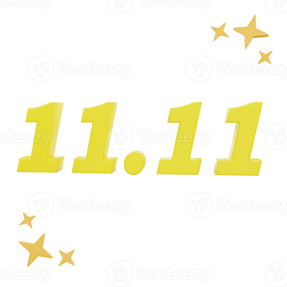 3D Rendering number 11.11 with stars Icon Object png