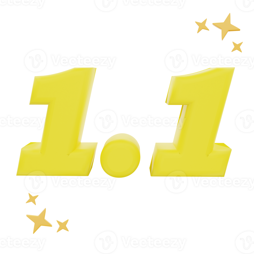 3D Rendering number 1.1 with stars Icon Object png