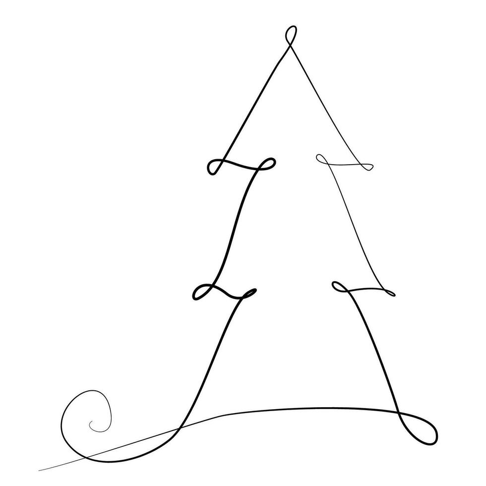 Christmas tree line background. One line drawing Fir tree. Continuous line drawing of christmas tree icon. Vector illustration isolated on white for greeting card, poster, design.