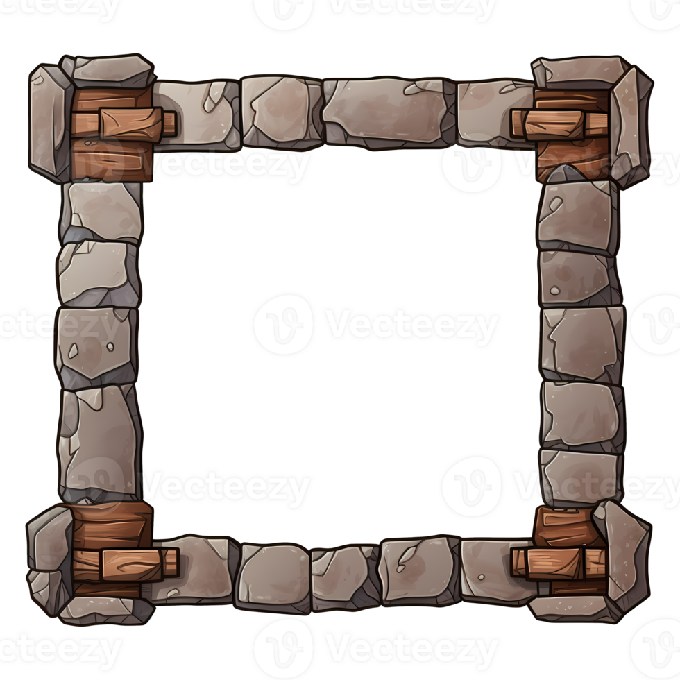 Stone brick frame border ancient medieval in cartoon. game UI png