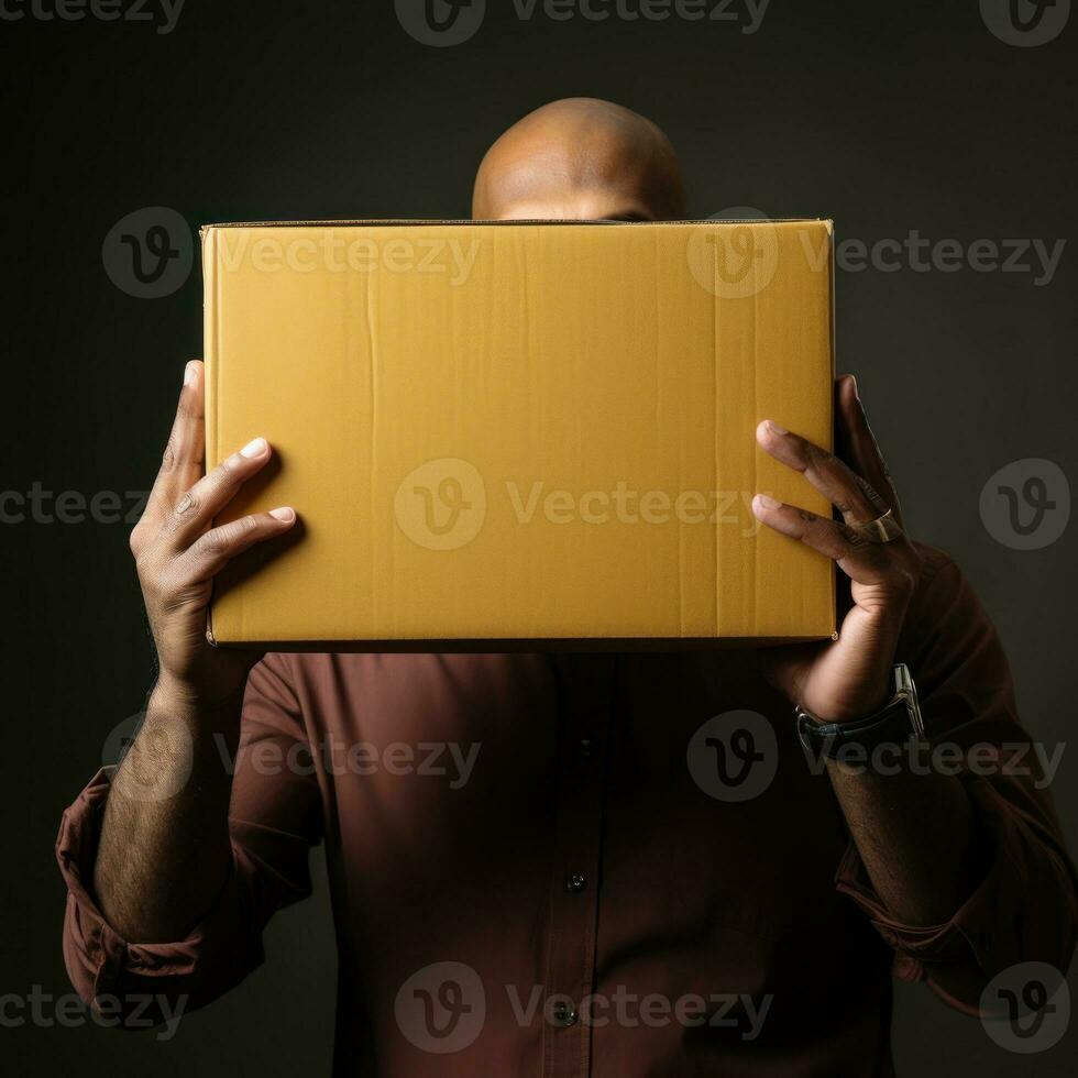 Courier brings cardboard boxes to customers, delivery service to customers, packing cardboard boxes. Great for business, giving, job career, websites, services. Generative Ai concept photo