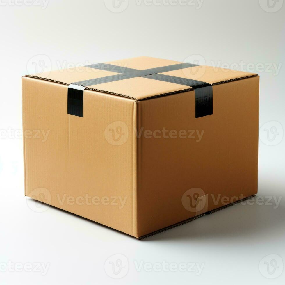 Plain white background insulating cardboard box, good for shipping business, export import, transportation, delivery service, warehouse work, website, advertising etc. Generative Ai Images photo