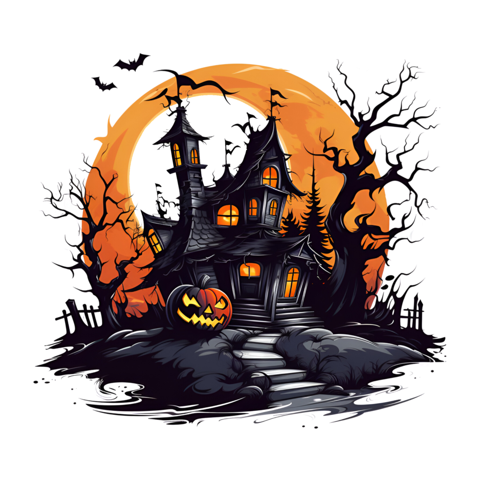 AI Generated Cartoon Style Halloween Haunted House No Background Applicable to any context Perfect for Print on demand Merchandise png