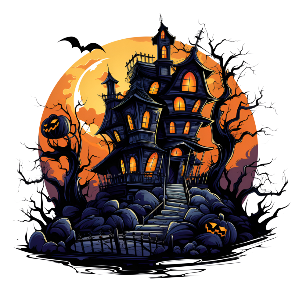 AI Generated Cartoon Style Halloween Haunted House No Background Applicable to any context Perfect for Print on demand Merchandise png