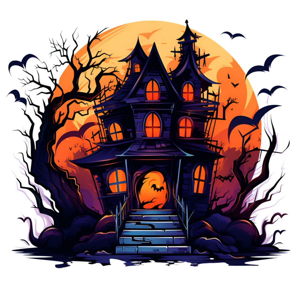 AI Generated Cartoon Style Halloween Haunted House No Background Applicable to any context Perfect for Print on demand Merchandise png