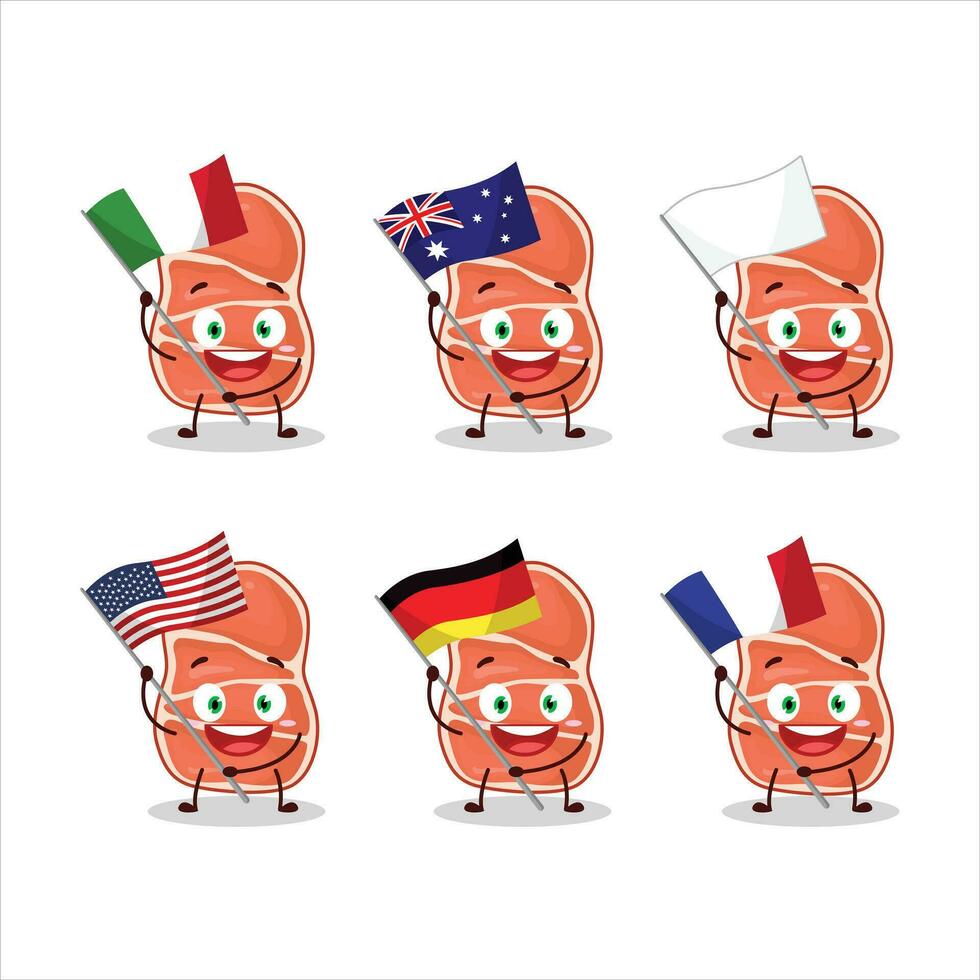 Smoke pork cartoon character bring the flags of various countries vector