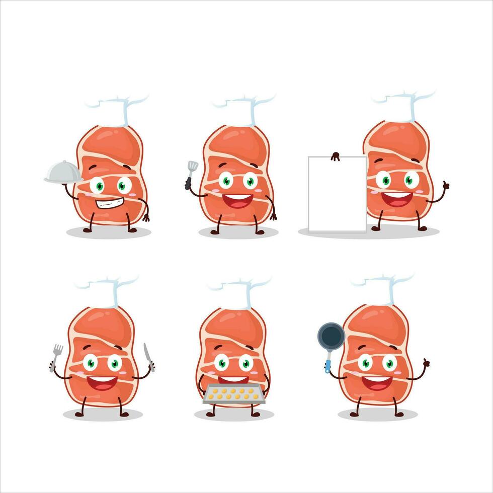 Cartoon character of smoke pork with various chef emoticons vector