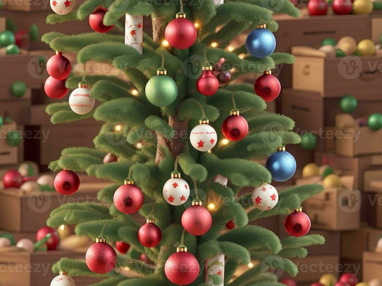 View of beautifully decorated Christmas tree. Generative AI. free Stock Photo