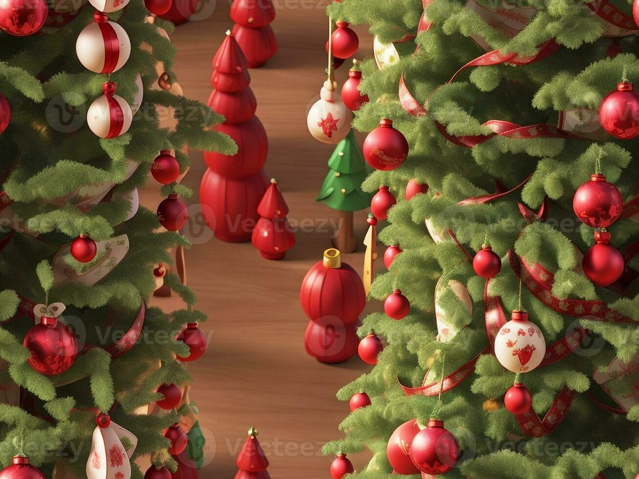 View of beautifully decorated Christmas tree. Generative AI. free Stock Photo