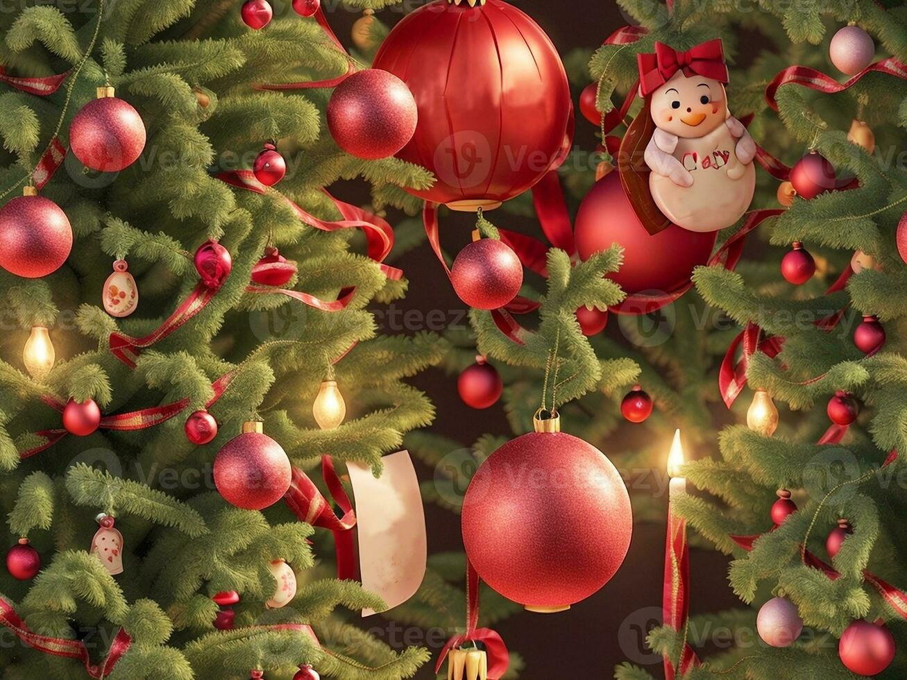 View of beautifully decorated Christmas tree. Generative AI. free Stock Photo