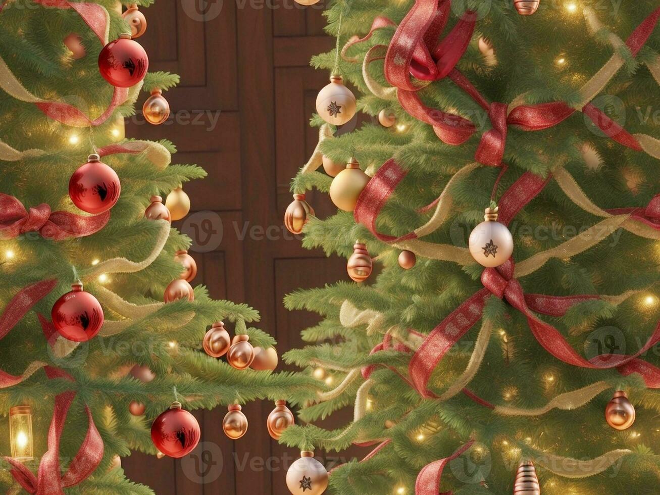 View of beautifully decorated Christmas tree. Generative AI. free Stock Photo