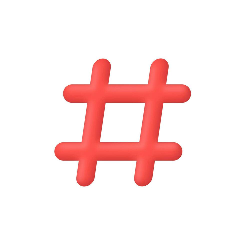 3d Realistic Hashtag symbol vector illustration.