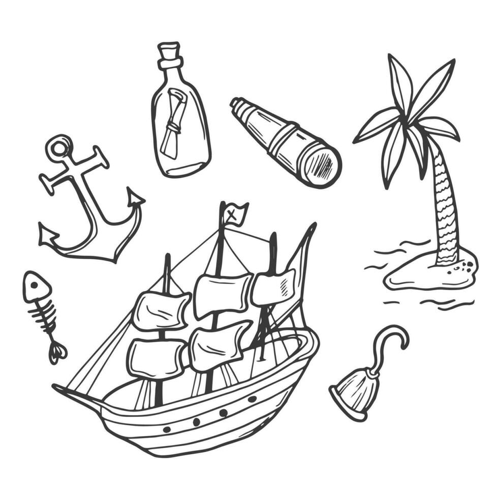 doodle pirate elements, vector illustration.