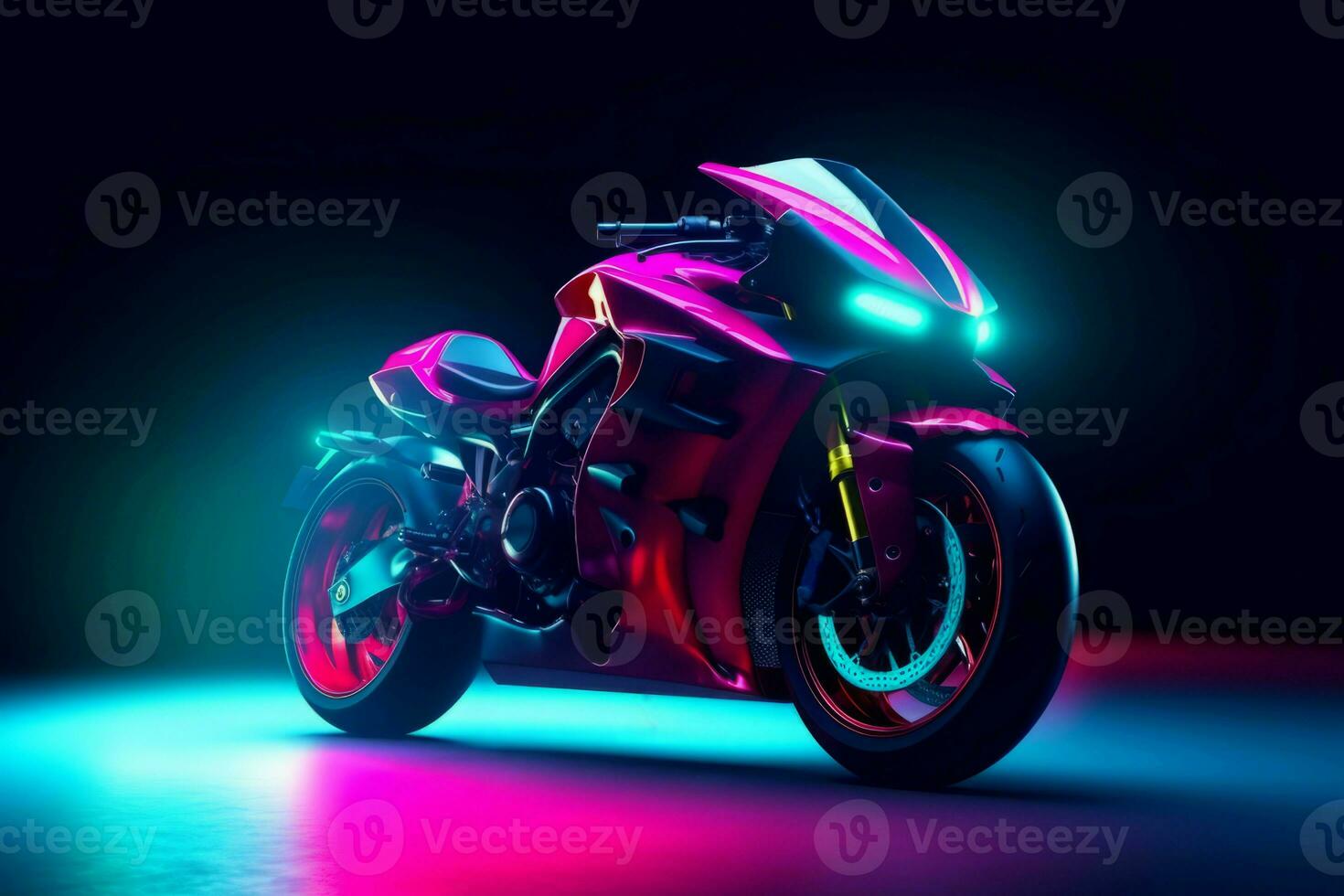 Futuristic neon sport bike. Generate Ai photo