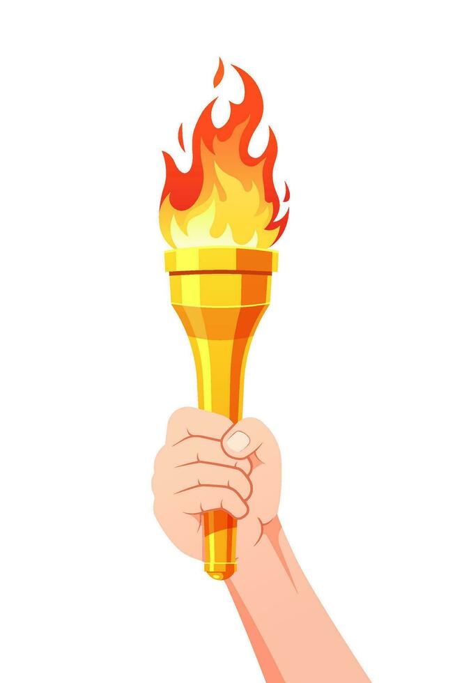 Hand holding golden torch with Flame vector