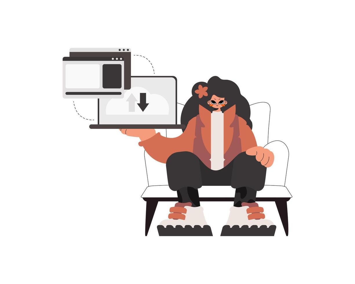 A man sitting on a chair with a laptop vector