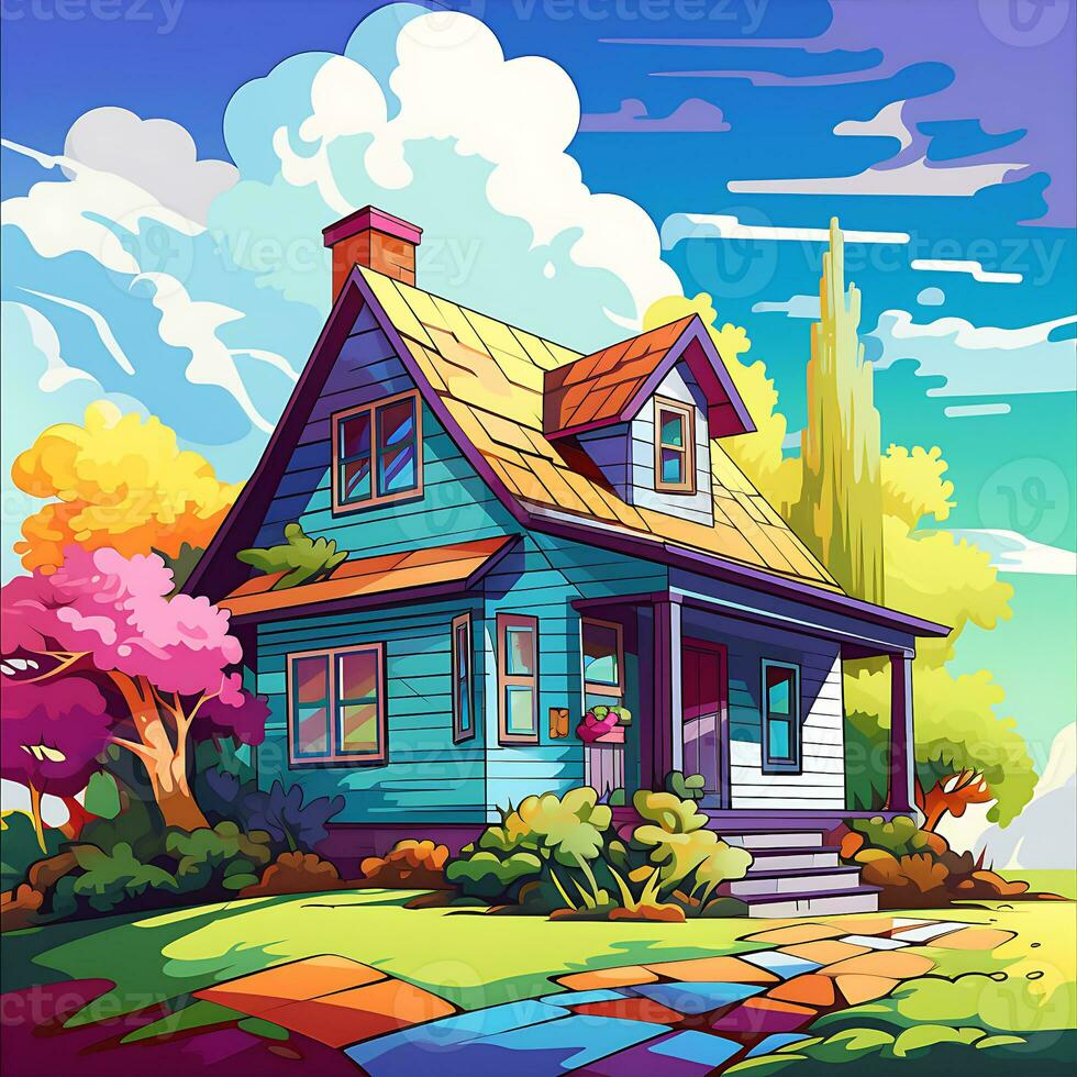 A house roof is Colorful illustration of a sweet home graphic background photo