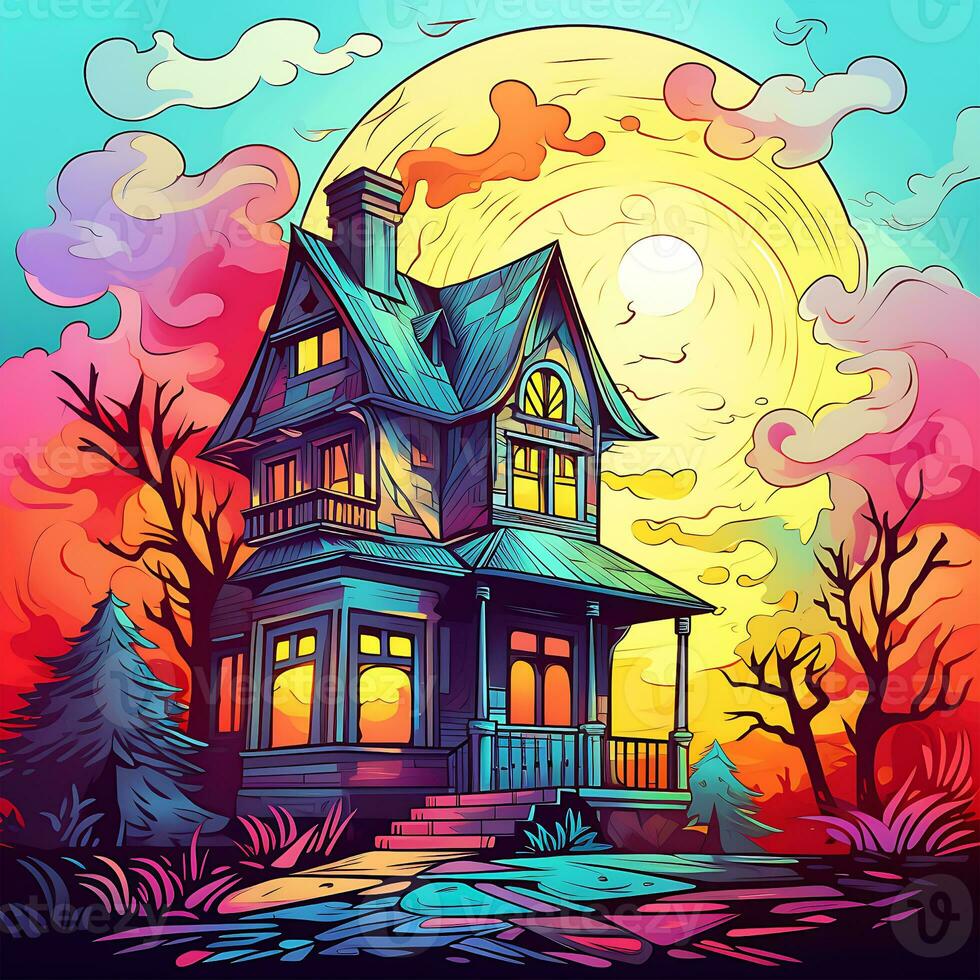 un casa techo es vistoso ilustración de un dulce hogar gráfico antecedentes foto