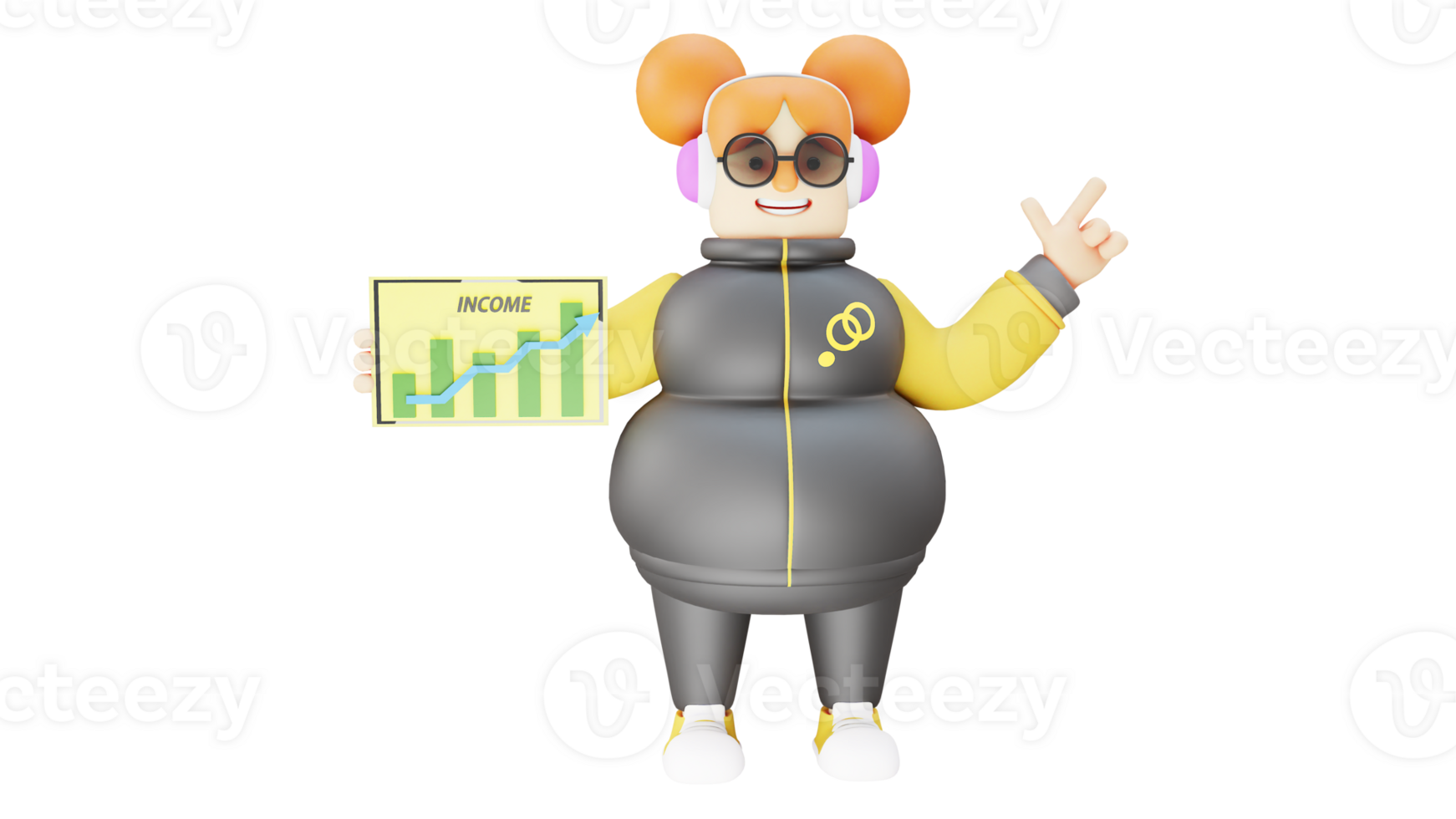 3D Illustration. Businesswoman 3D Cartoon Character. Intelligent women who work as entrepreneurs. Successful women hold an income table. The rich woman smiled while explaining. 3D cartoon character png