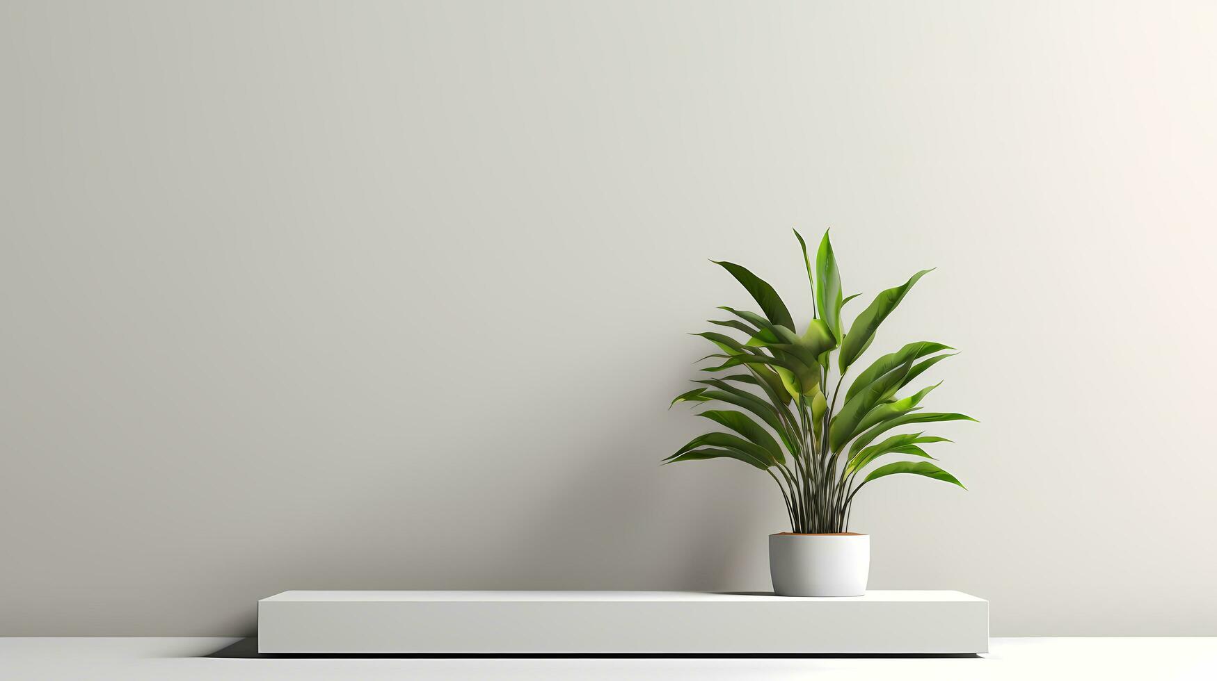 Empty white podium on the counter with leaf shadows from sunlight and plant. AI Generated photo