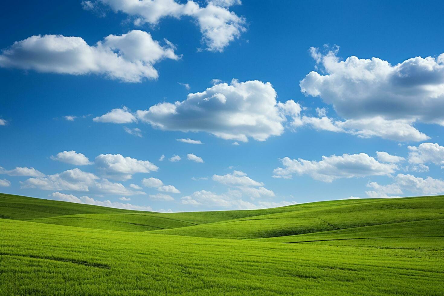 natural scene beautiful green hill with blue sky. Generative ai. photo