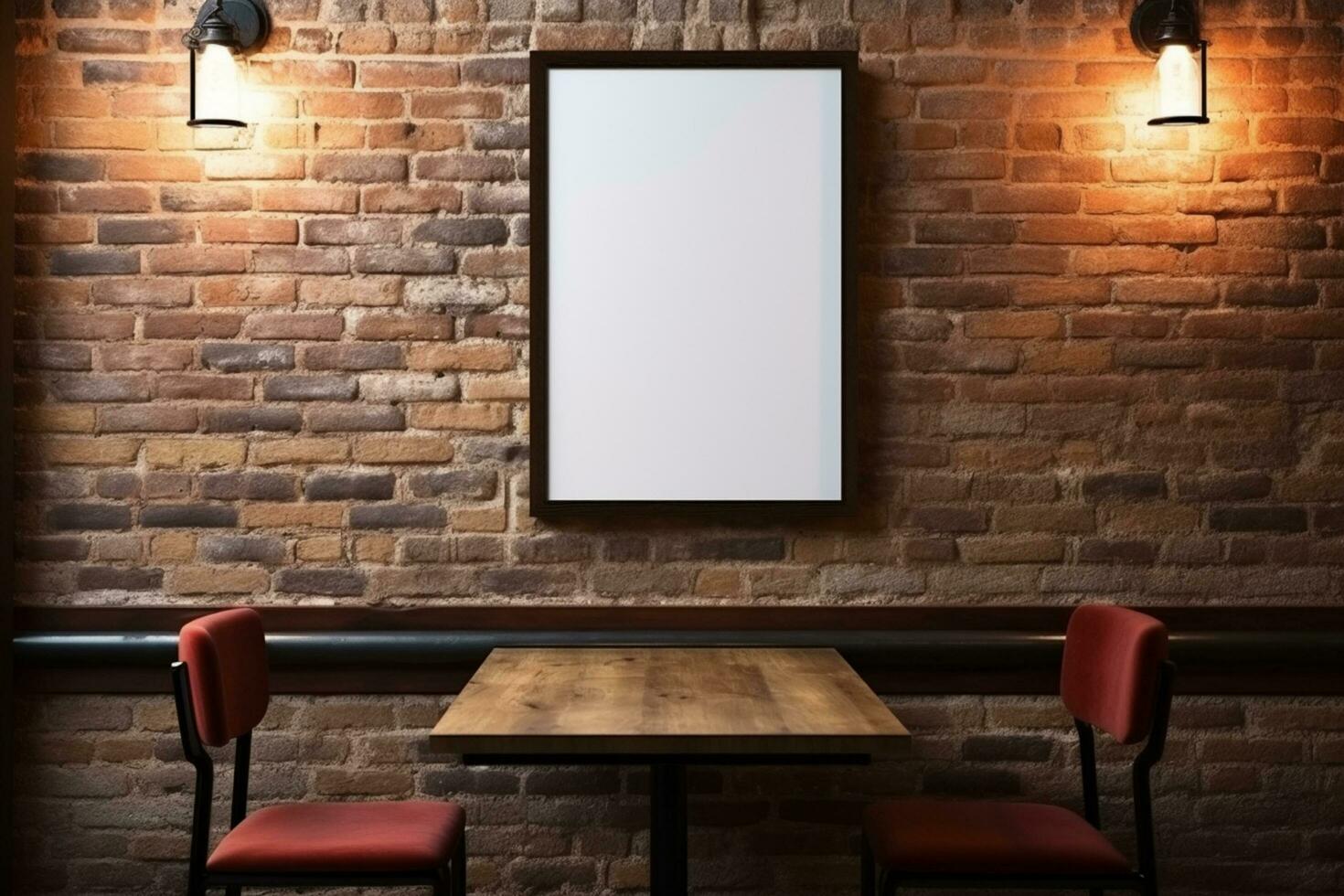 Mock up poster in cafe and restaurant. Template for interior design. Generative ai. photo