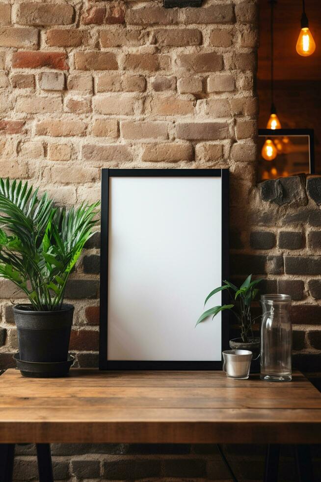 Mock up poster in cafe and restaurant. Template for interior design. Generative ai. photo